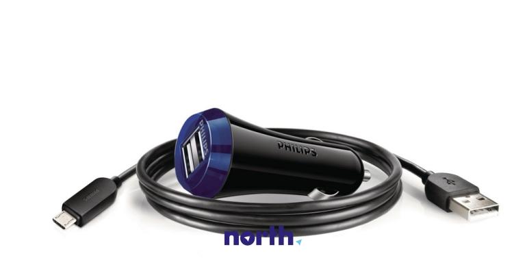 Ładowarka samochodowa z kablem i 2 gniazdami USB do smartfona Philips DLP2257U/10 DLP2257U10,0