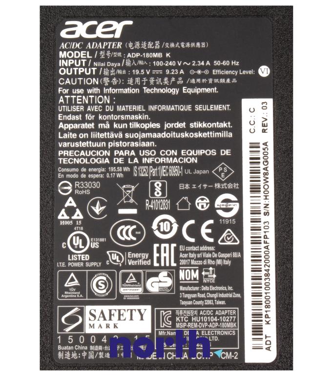 Ładowarka bez kabla zasilającego do laptopa Acer KP18001001,3