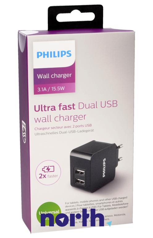 Ładowarka sieciowa z 2 gniazdami USB do smartfona Philips DLP2307/12 DLP230712,3