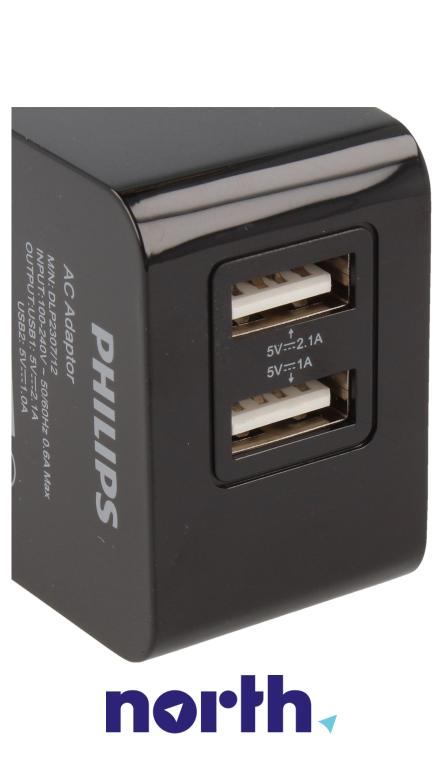 Ładowarka sieciowa z kablem i 2 gniazdami USB do smartfona Philips DLP2307 DLP2307U12,4