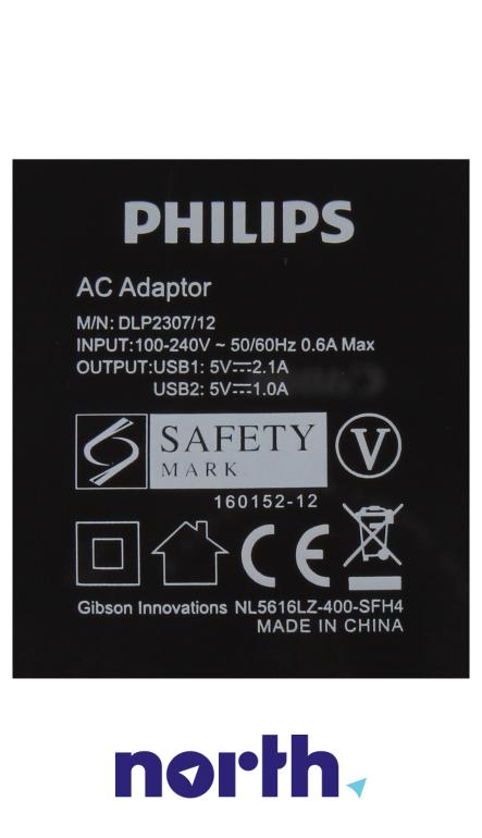 Ładowarka sieciowa z kablem i 2 gniazdami USB do smartfona Philips DLP2307 DLP2307U12,5