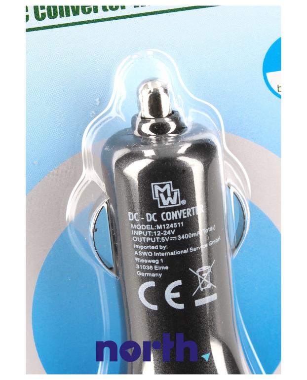 Ładowarka samochodowa USB x2 (bez kabla) do smartfona Samsung S Duos,2